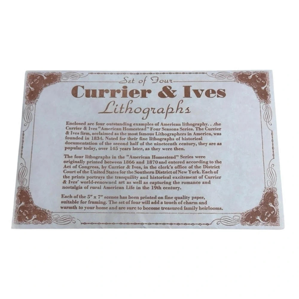 Set of 4 Currier & Ives Lithographs – “American Homestead” Seasons Collection